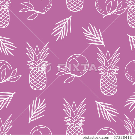 Seamless pattern with pineapples, orange, leaves 57228418