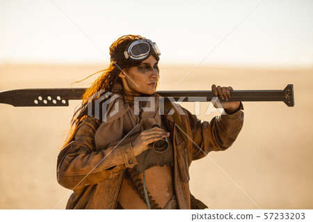 Post-apocalyptic Woman Outdoors in a Wasteland 57233203