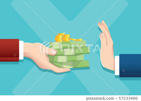 Businessman refusing money in the envelope offered, Corruption concept vector illustration EPS10 57233400