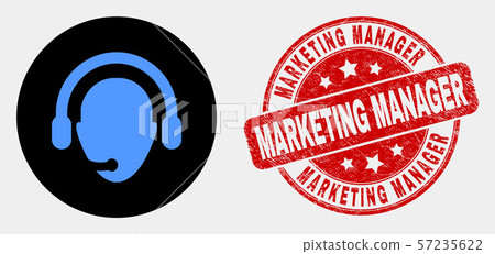 Vector Operator Head Icon and Scratched Marketing Manager Stamp Vector Operator Head Icon and Scratched Marketing Manager Stamp 57235622
