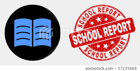 Vector Open Book Icon and Scratched School Report Stamp Seal 57235668
