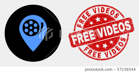Vector Movie Map Marker Icon and Distress Free Videos Stamp 57236544