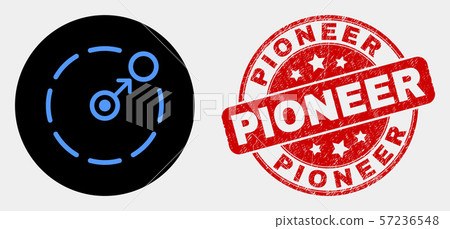 Vector Move to Circle Perimeter Icon and Grunge Pioneer Stamp 57236548