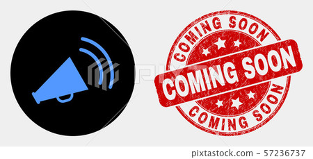 Vector Megaphone Sound Icon and Grunge Coming Soon Stamp Seal 57236737