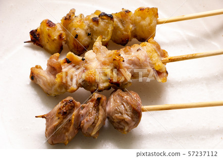 Yakitori platter. Three kinds of salt-grilled three (seri, seri and bonjiri). 57237112