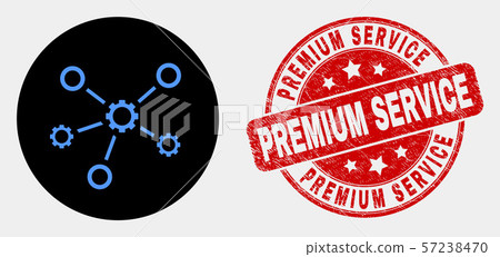 Vector Gear Links Icon and Scratched Premium Service Stamp 57238470