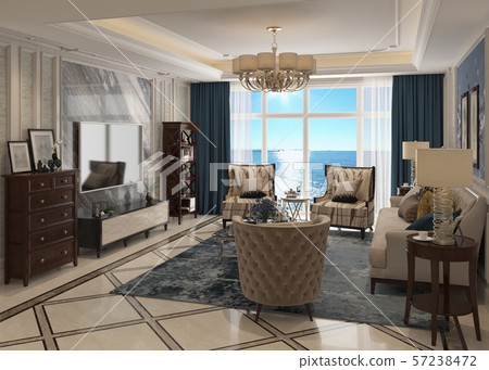 Living room interior in american style 3D illustration Living room interior in american style 3D illustration 57238472