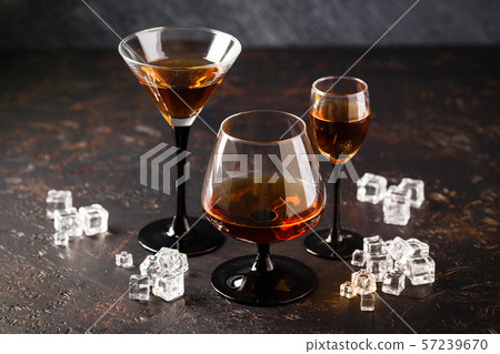 Set of strong alcoholic drinks in glasses Set of strong alcoholic drinks in glasses 57239670