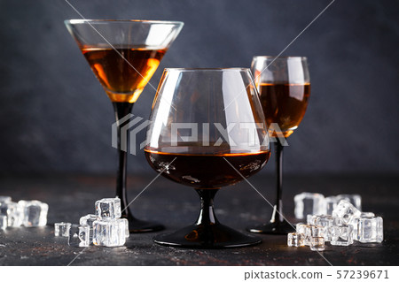 Set of strong alcoholic drinks in glasses 57239671