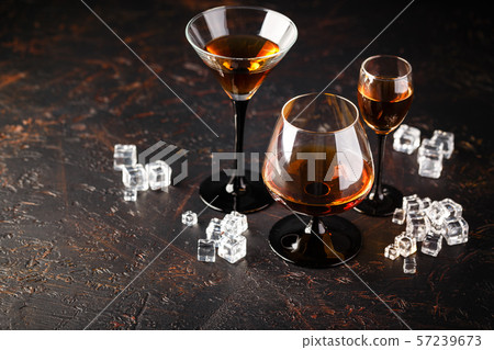 Set of strong alcoholic drinks in glasses 57239673