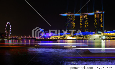 Singapore skyline panorama background with light Singapore skyline panorama background with light 57239676