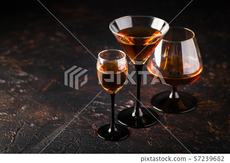 Set of strong alcoholic drinks in glasses Set of strong alcoholic drinks in glasses 57239682