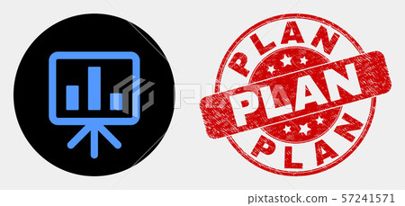Vector Bar Chart Presentation Icon and Distress Plan Stamp Vector Bar Chart Presentation Icon and Distress Plan Stamp 57241571