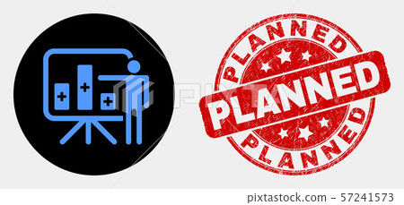 Vector Bar Chart Presentation Icon and Distress Planned Stamp 57241573