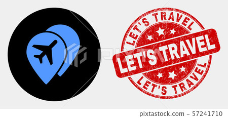 Vector Airport Map Markers Icon and Grunge Let S Travel Watermark Vector Airport Map Markers Icon and Grunge Let S Travel Watermark 57241710