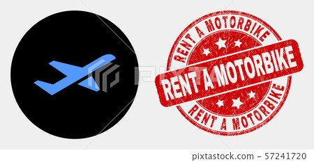 Vector Airplane Takeoff Icon and Grunge Rent a Motorbike Stamp Seal 57241720