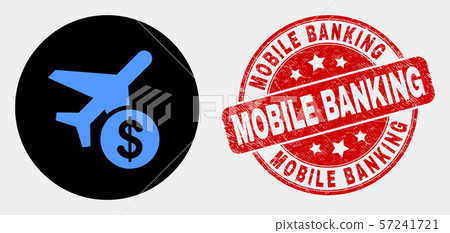 Vector Airplane Price Icon and Grunge Mobile Banking Stamp Seal 57241721