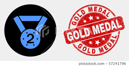 Vector 2Nd Place Medal Icon and Distress Gold Medal Stamp Seal 57241796