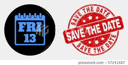 Vector 13Th Friday Calendar Page Icon and Grunge Save the Date Seal 57241887