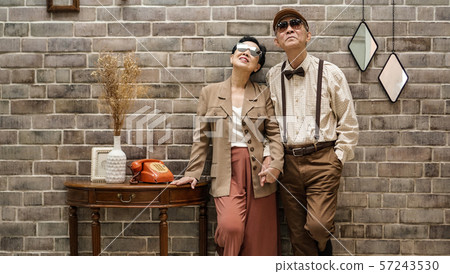 Rich Asian senior couple vintage fashion in luxury 57243530