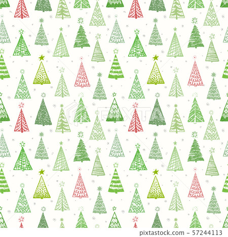 Seamless pattern with doodle christmas trees.... - Stock Illustration ...