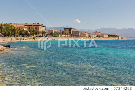 Ajaccio beach cityscape. Corsica island, France. Ajaccio beach cityscape. Corsica island, France. 57244298