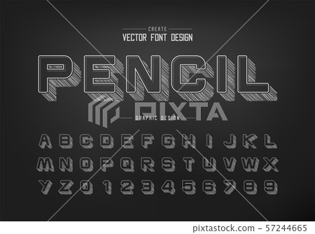 Pencil sketch shadow font and round alphabet vector, Chalk design typeface letter and number Pencil sketch shadow font and round alphabet vector, Chalk design typeface letter and number 57244665