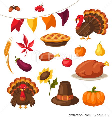 Set of Happy Thanksgiving Day objects and icons. 57244962