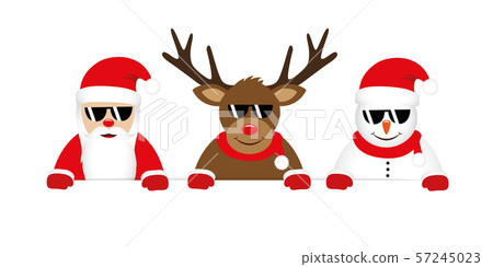 cute reindeer santa claus and snowman cartoon with sunglasses for christmas cute reindeer santa claus and snowman cartoon with sunglasses for christmas 57245023