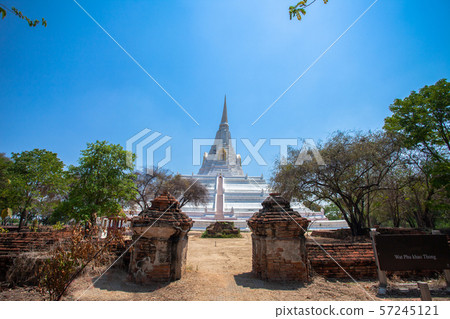 the white great chedi Phu Khao Thong in blue sky the white great chedi Phu Khao Thong in blue sky 57245121