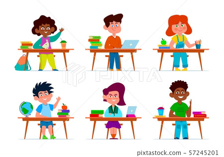 Kids at school desk. Pupils, multiethnic boys and girls at tables in classroom. Children studying Kids at school desk. Pupils, multiethnic boys and girls at tables in classroom. Children studying 57245201