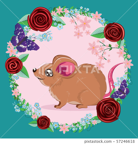 Brown rat with flowers 57246618