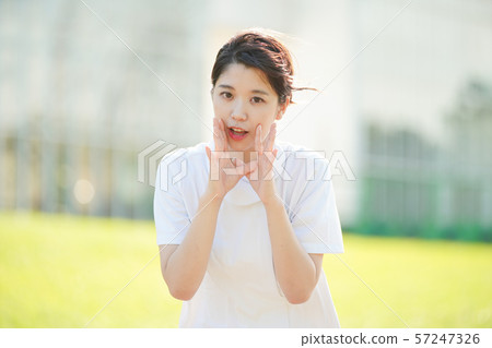 Female, white coat, pose 57247326