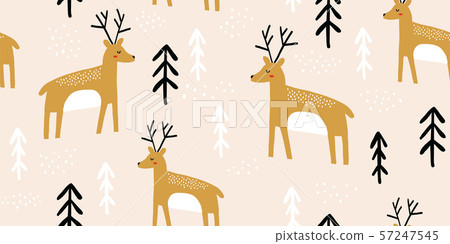 Childish seamless pattern with deers and pines 57247545