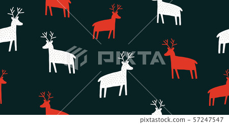 Childish seamless pattern with deers and pines Childish seamless pattern with deers and pines 57247547
