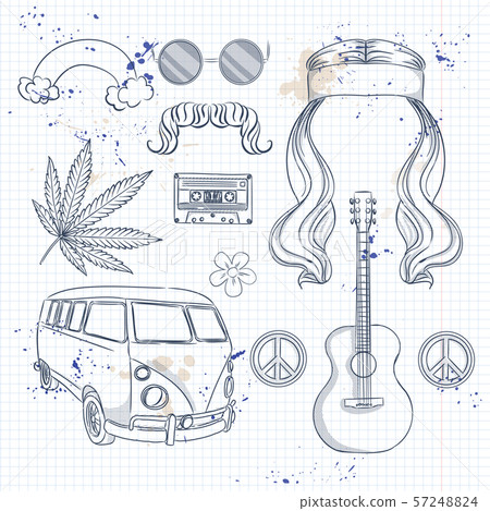 Hand drawn hippie attributes Hand drawn hippie attributes 57248824