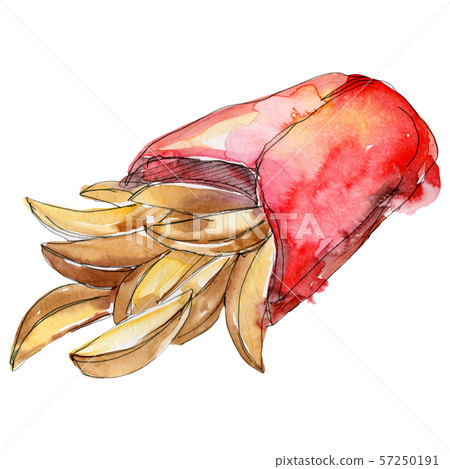 Fast food french fries in a watercolor style set. Aquarelle food illustration for background 57250191