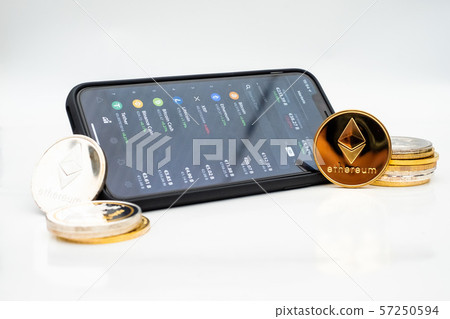 Cryptocurrency stock market app open on a smartphone 57250594