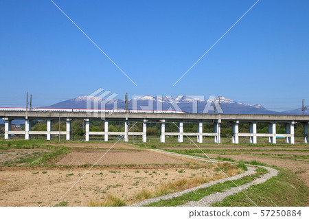 Shinkansen and Mt. Adachi (Nihonmatsu City, Fukushima Prefecture) 57250884