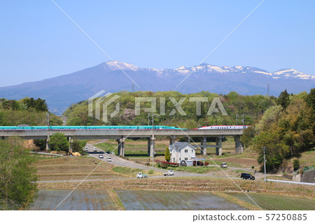 Shinkansen and Mt. Adachi (Nihonmatsu City, Fukushima Prefecture) 57250885