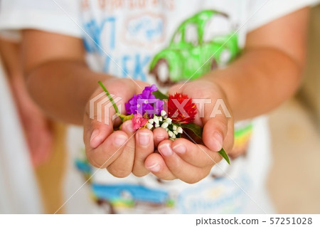 A boy who brought flowers with both hands A boy who brought flowers with both hands 57251028