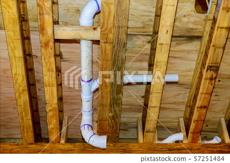 New home under construction plumbing drain pipes 57251484