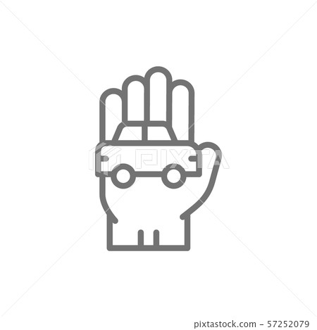 Car in hand, manual car cleaning line icon. Car in hand, manual car cleaning line icon. 57252079