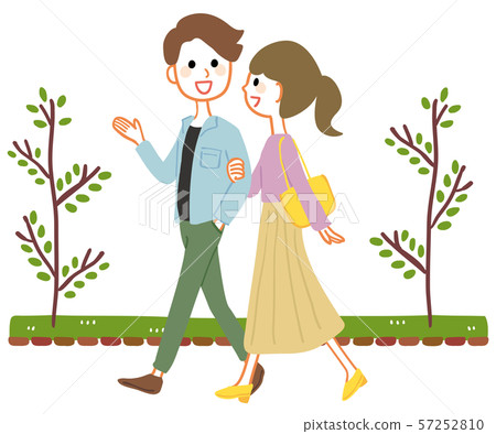 Young couple walking in the park - Stock Illustration [57252810] - PIXTA