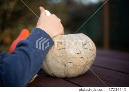 Hollowing out a pumpkin Hollowing out a pumpkin 57254343