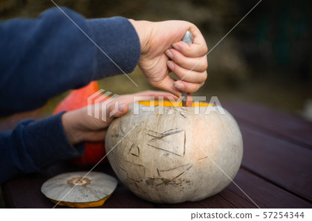 Hollowing out a pumpkin Hollowing out a pumpkin 57254344