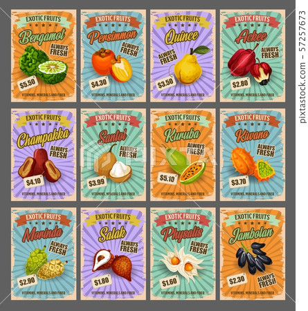 Tropical fruits price cards, vector exotic food 57257673