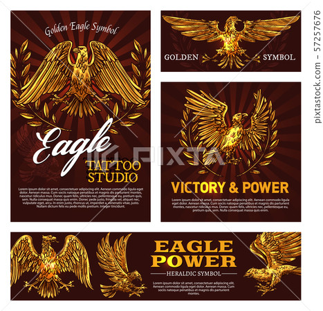 Heraldic golden eagles with laurel branches Heraldic golden eagles with laurel branches 57257676