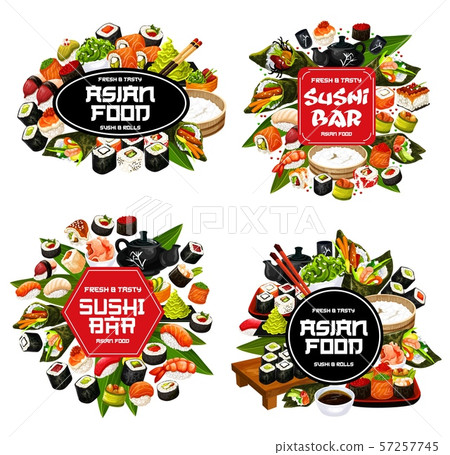 Japanese cuisine, isolated sushi and rolls Japanese cuisine, isolated sushi and rolls 57257745