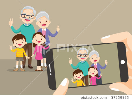 grandparents with children victory hand 57259525
